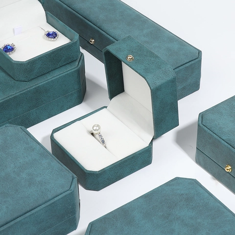 Octagonal Jewelry Packaging Box PU Leather Velvet Lining For Rings Earrings Necklaces High-end Snap Button Display Storage