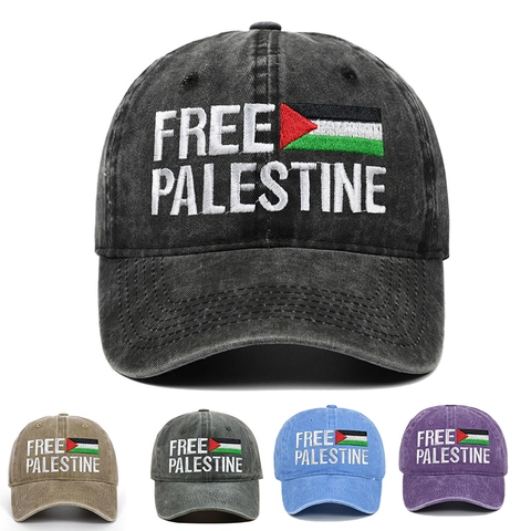 Gewaschene Baumwolle Baseballkappe Retro Free Palestine Stickerei Flagge Dad Hat Einstellbare Sonnenkappe Für Damen Herren