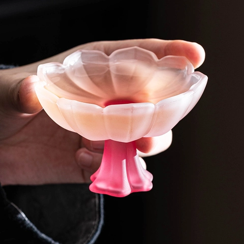 Tasse À Thé En Verre Coloré En Forme De Fleur De Lotus À Pied Haut Dégradé Givré Dégustation De Vin