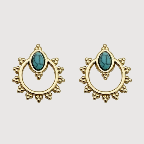 Elegant Vintage Stainless Steel Stud Earrings With Artificial Turquoise Gold Plated Geometric Boho Ear Jewelry For Women
