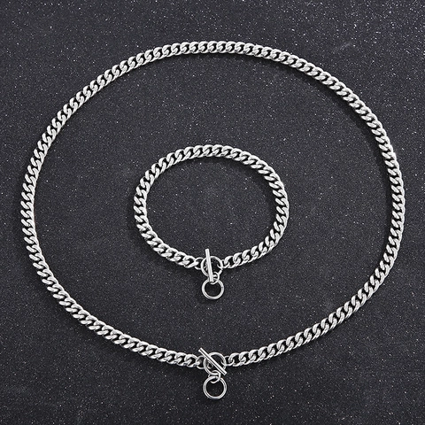 Collier Et Bracelet À Maillons Cubains En Acier Inoxydable Avec Fermoir À Bascule Style Hip Hop Punk Bijoux Pour Hommes Femmes