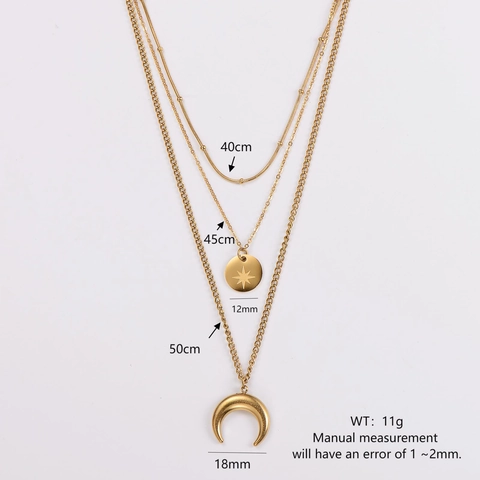 Layered Necklace 304 Stainless Steel 18K Gold Plated Star Round Disc Crescent Moon Pendants Bohemian Minimalist Jewelry For Men