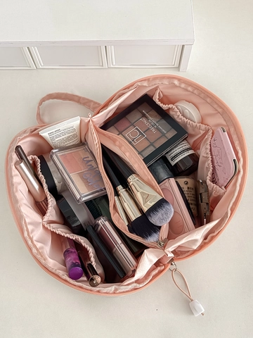 Borsa Per Cosmetici Grande Apertura Poliestere Portatile Viaggio Lavaggio Colore Solido Organizzatore Trucco A Mano