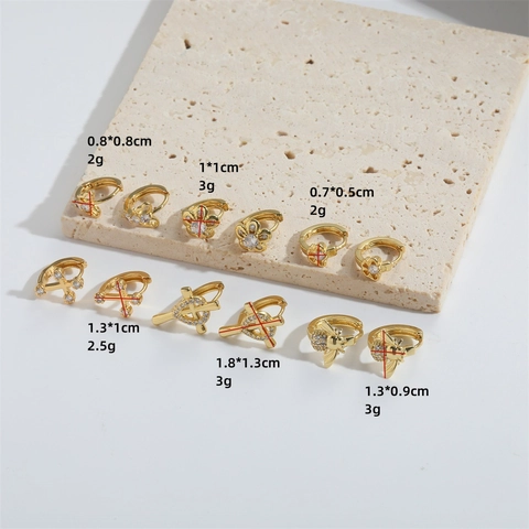 Exquisite Small Copper Zirconia Stud Earrings Gold Floral Bee Butterfly Cross Heart Shape Niche Design Fashion Jewelry For Women