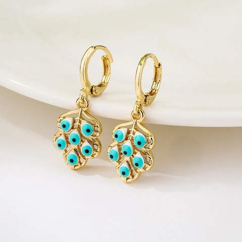 Evil Eye Schmetterling Blatt Creolen 18K Vergoldet Kupfer Emaille Zirkonia Geometrischer Hängeschmuck Für Frauen