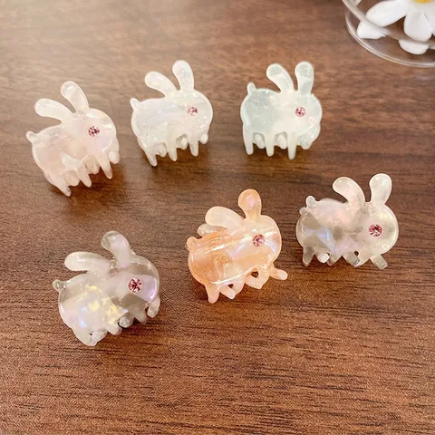 Mini Hair Claw Clips Acetate Rabbit Shape With Rhinestone Eye Cute Fashion Hair Styling Accessory For Women Girls