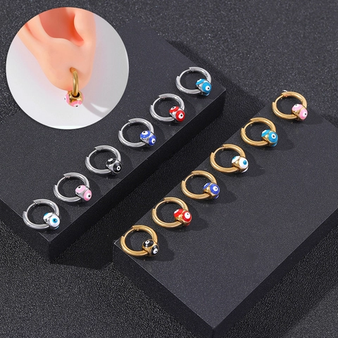 Edelstahl Böser Blick Ohrringe Für Damen Herren Punk Stil Gold Silber Farbe Emaille Perlen Ear Cuffs Mode Schmuck