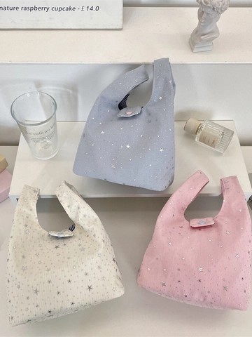 Mini Handtasche Mit Stern Pailletten Herzknopf Gestreiftem Futter Polyester Kleiner Shopper Damen Süßer Stil