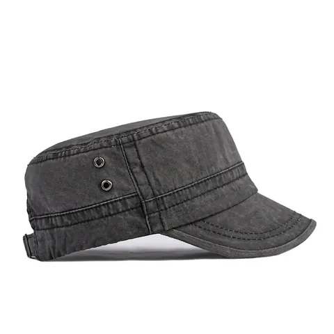 Cadet Cap Washed Cotton Adjustable Military Hat Outdoor Sun Protection Flat Top Vintage Unisex