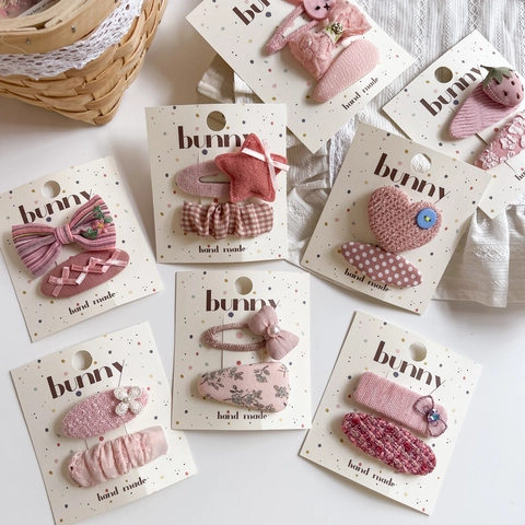 Kinder Haarspangen Set Handgefertigt Stoff Strick Blumen Schleife Stern Herz Rosa Süße Klick Haarspangen Mädchen