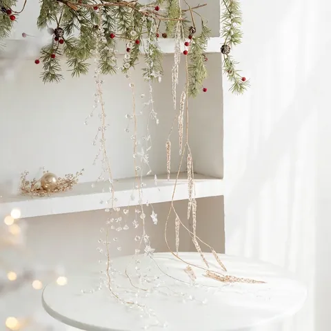 Acrylic Metal Christmas Hanging Bead String Garland Transparent Star Icicle Ornament For Tree Window Festive Party Decor