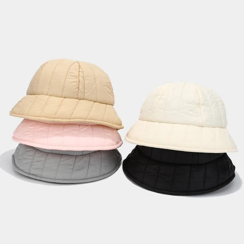 Quilted Bucket Hat For Women Winter Warm Padded Windproof Solid Color Outdoor Travel Casual Foldable Minimalist Round Top