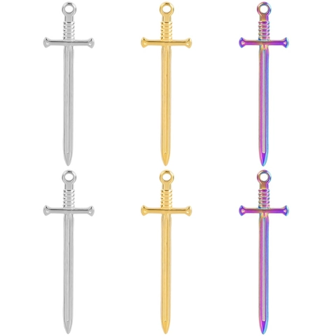 Collier Pendentif Épée Acier Inoxydable Plaque Sous Vide Coloré Or Argent Noir Poignard Médiéval Bijoux Gothique Punk Unisexe Accessoire