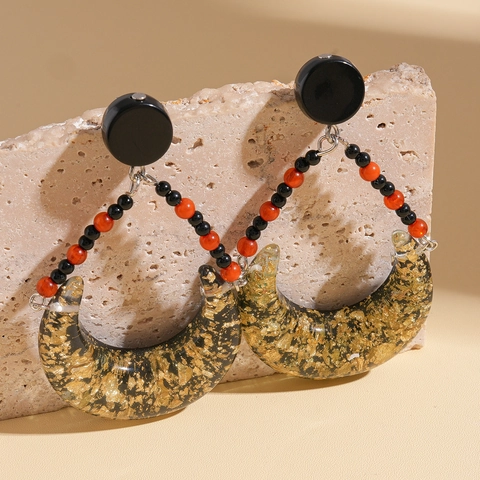 Retro Bohemian Halbmond Ohrhänger Harz Goldfolie Perlen Mit 925 Sterling Silver Earring Post Für Damen