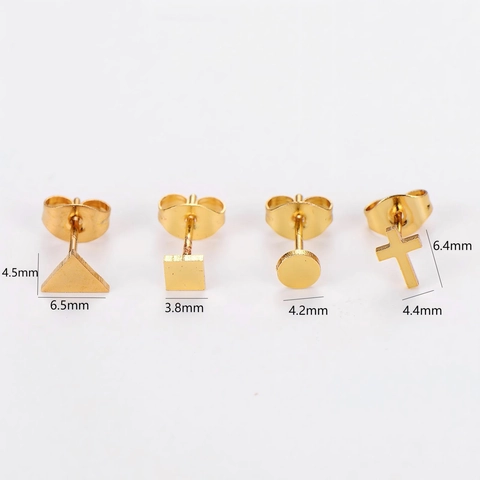 Minimalist Geometric Stud Earrings 304 Stainless Steel Round Square Triangle Cross Shapes Dainty Jewelry For Men Women
