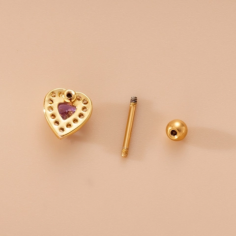 Purple Zircon Heart Butterfly Cartilage Stud Earrings Stainless Steel Rod Fashion Piercing Jewelry Women Screw Ball Back