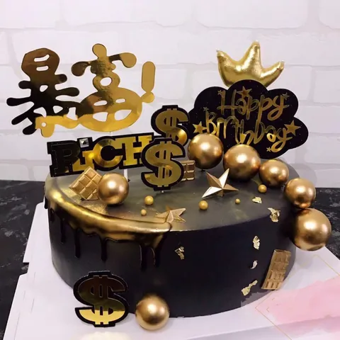 Cake Topper Decoration Plastic Balls Dollar Sign Text Hand Gesture Birthday Celebration Anniversary Creative INS Style