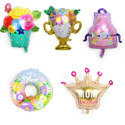 Aluminum Foil Balloons Decorative Floral Wreath Crown Heart Shape Mother's Day Party Ornaments Gifts For Mom