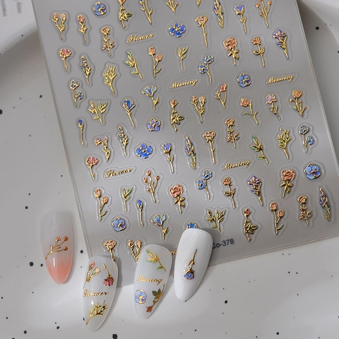 5D Embossed Flower Nail Art Stickers Rose Design Gold Silver Hot Stamping Relief Manicure DIY Decoration For Women