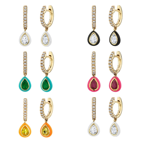 Orecchini A Cerchio A Goccia D Acqua Con Perno In Argento Sterling 925 Rame Placcato Oro Zirconia Colorata Smalto Retrò