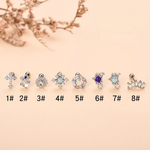 Edelstahl Zirkonia Ohrknorpel Stecker Kreuz Stern Blume Krone Piercing Ohrring Für Damen Vintage Minimalistischer Schmuck