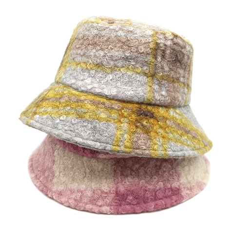 Geruite Fleece Vissershoed Warm Winter Lamswol Textuur Visserspet Vintage Casual Zachte Dikke Hoofdbedekking