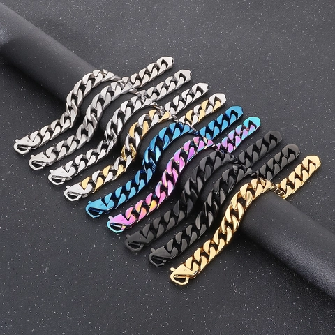 Cuban Link Bracelet Stainless Steel Vacuum Plated Hip Hop Punk Style Jewelry For Men Boys Simple Design