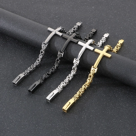 Bracciale Da Uomo In Acciaio Inossidabile Con Croce Catena Bizantina Gioielli Religiosi Vintage Rock Punk Gotico