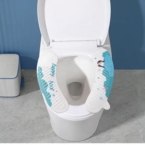 Eva Waterproof Toilet Seat Cover Self Adhesive Soft Thickened Bathroom Mat With Handle Universal Washable Free Cartoon Print