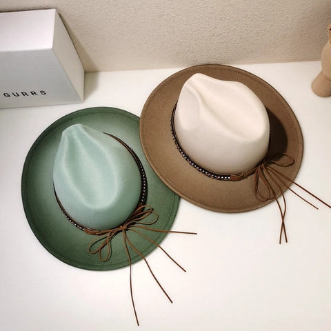 Vintage Woolen Fedora Hat For Women Gradient Color Block Jazz Hat Wide Brim British Style Rhinestone Decor Winter Felt Hat