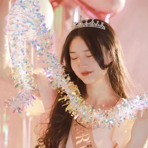Guirlande De Noël En Lametta Avec Paillettes De Flocon De Neige Métallique Réfléchissant Pour Décoration De Sapin Ornements À Suspendre