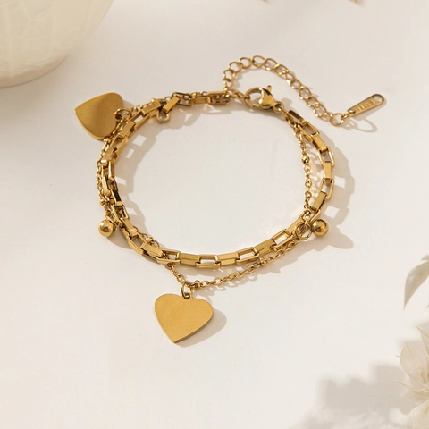 Moderno Braccialetto con Ciondolo a Cuore a Doppio Strato in Acciaio Inossidabile per Donna Gioielli Cavigliera Cuore Elegante