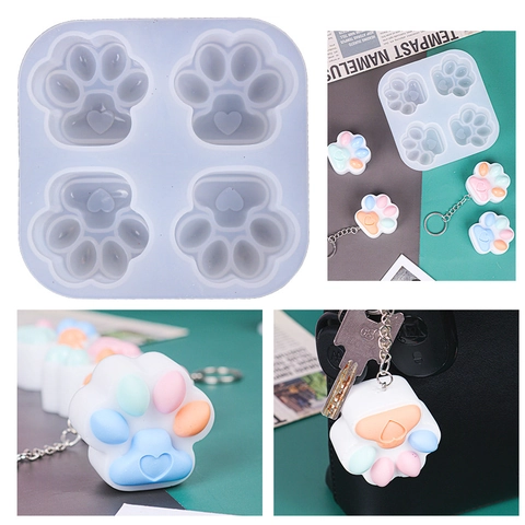 Siliconen Vorm Hart Kattenpoot Vormig Multi Caviteit Voor DIY Hars Ambacht Sleutelhanger Ornament Maken Voedselveilig Flexibel