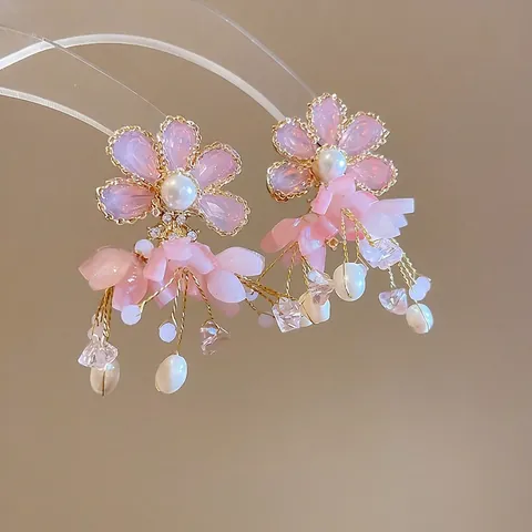 Orecchini Pendenti Fiore Perla Acqua Dolce Con Perno In Argento 925 Rosa Dolce Gioielli In Resina Per Donne