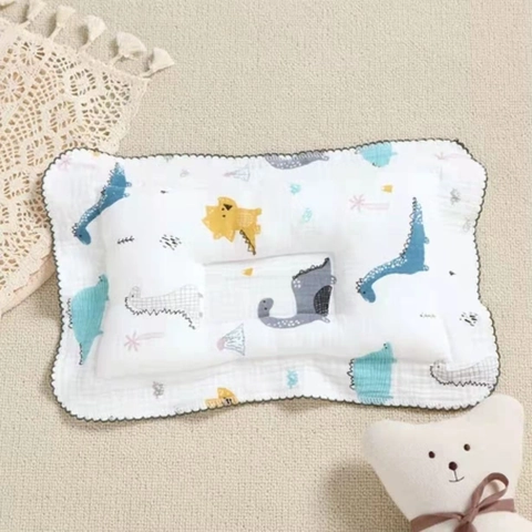 Infant Shaping Pillow Pure Cotton Muslin Gauze Anti Flat Head Neck Support Breathable For Newborn Baby Cartoon Print