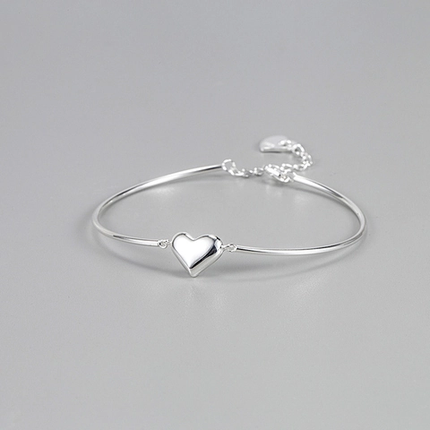 S925 Sterling Silver Heart Pendant Bracelet For Women Minimalist Design Bangle Bracelet Korean Style Hand Jewelry Gift