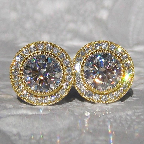 Orecchini A Lobo Tondi In Zircone Rame Design Halo Elegante Gioielli Geometrici Lucidi Per Donna