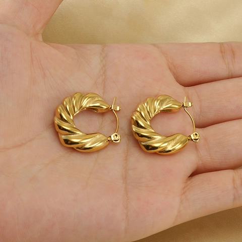 Pendientes De Aro Torsonados Croissant Acero Inoxidable Chapado En Oro De 18K Estilo Retro Minimalista Para Mujeres