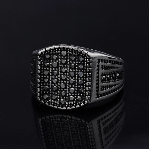 Anello Sigillo Vintage Da Uomo In Acciaio Inossidabile Con Zirconi Neri Gioielli Stile Punk Retrò
