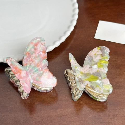 Pince À Cheveux Papillon Élégante Acétate Motif Floral Marbre Accessoire Cheveux Style Français Pour Femmes