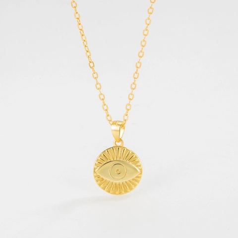Evil Eye Pendant Necklace 925 Sterling Silver 18K Gold Plated Relief Embossed Retro Trendy Minimalist Jewelry For Women