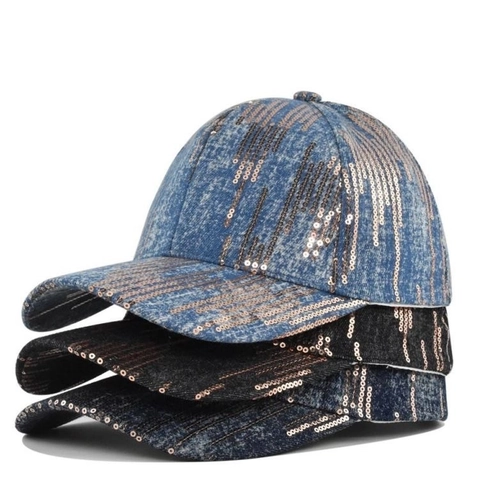 Gorra De Béisbol De Mezclilla Con Lentejuelas Moda Protección Solar Ajustable Sombrero Deportivo Para Mujeres Hombres