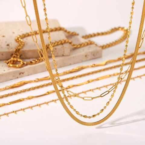Collana Acciaio Inossidabile Donna Placcata Oro Catena Serpente Cubana Graffetta Gioielli Impermeabile Anti Appannamento Moda