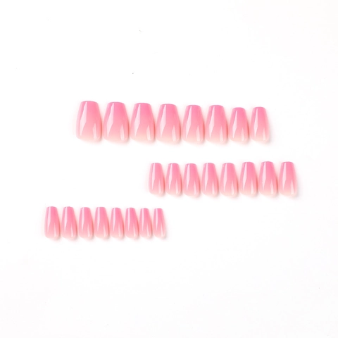 Ongles À Presser Dégradé Rose Brillant Ombré Court Coffin Forme Ballet Faux Ongles Pour Femmes