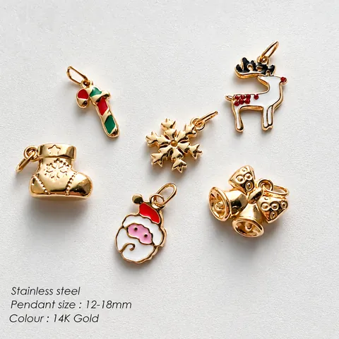 Stainless Steel Enamel Christmas Pendants For DIY Jewelry Making Colorful Santa Snowman Elk Tree Charm For Bracelet Necklace Accessory