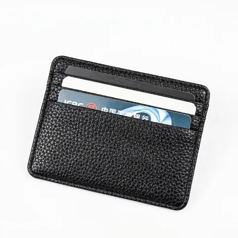 Ultra Slim Card Holder Minimalist Lychee Pattern PU Leather Card Case Multi Slot Wallet For Men Women