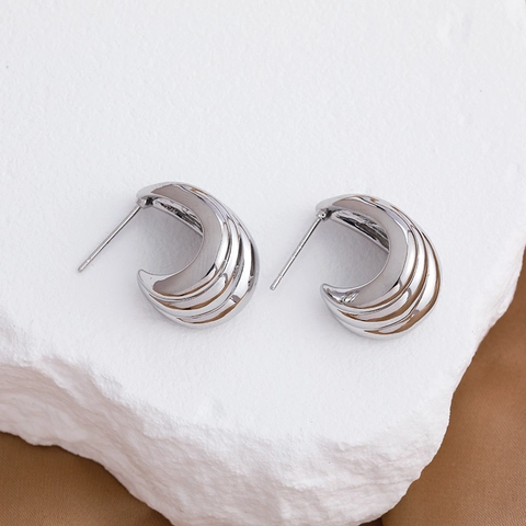 Pendientes De Botón Con Textura Ondulada En Forma De C Cuerpo De Cobre Con Poste De Plata Esterlina 925 Diseño Floral Para Mujer