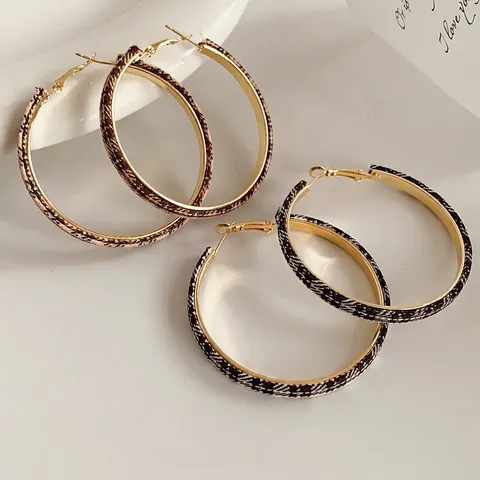 Vintage Plaid Stof Hoop Oorbellen Rond Goud Legering Mode Sieraden Voor Vrouwen Met Zilveren Oorbel Post Geometrisch