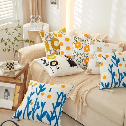 Bestickter Kissenbezug Und Kissenfüllung Floral Getuftet Baumwollmischung Dekokissen Für Sofa Wohnzimmer Deko Boho
