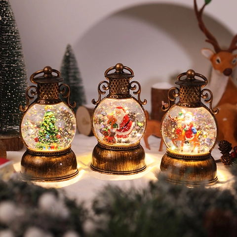 Lanterna Palla Di Neve Di Natale Retrò Luce LED Musica Plastica Resina Liquida Decorazione Da Tavolo Regalo